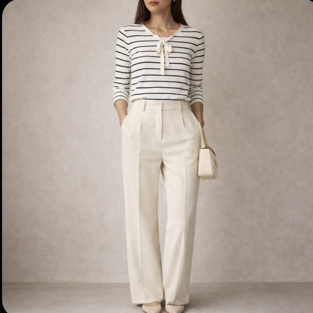 NEW White House Black Market striped bow tie sweater 3/4 sleeves striped XS - Picture 2 of 11